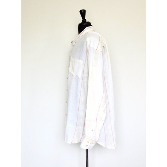 Tommy Bahama Relax 100% Linen Button Front Shirt Striped Ivory Yellow XXL - Picture 2 of 7